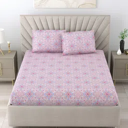 BOMBAY DYEING Pink & Blue Floral 144 TC Queen Bedsheet with 2 Pillow Covers-picture-31