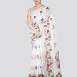 PinkLoom Floral Zari Pure Cotton Saree-picture-3