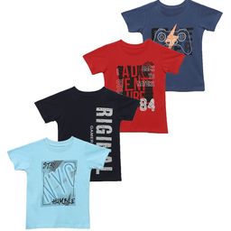 YK Boys Pack of 4 Typography Printed Round Neck Cotton T-shirts-image-83