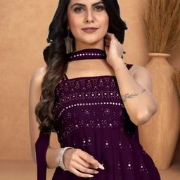 PARROT CREATION Women Embroidered Regular Sequinned Kurti with Sharara & With Dupatta image 2