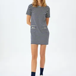 Koton Women Striped T-shirt Short Sleeves Mini Dress-image-15