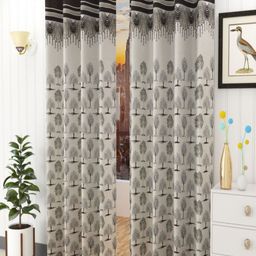 Aura Brown & White Set of 2 Floral Room Darkening Long Door Curtain-image-42