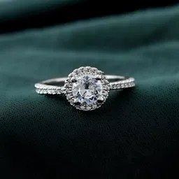 Voylla Rhodium-Plated AD-Stone StuddedValentine's Day Eternal Spark Solitaire Ring-57