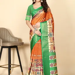 J 6 DESIGNER Floral Zari Art Silk Block Print Saree-picture-9