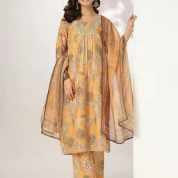 Janasya Women Floral Printed Kurta with Trousers & Dupatta-image-56