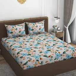 VOMZER Multicoloured Floral 210 TC Queen Bedsheet with 2 Pillow Covers-image-73
