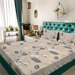 Arrabi Beige & Grey Floral Printed 350 TC King Bedsheet Set 2.70 m x 2.60 m-46