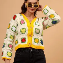 Velvery Women Geometric Embroidered V Neck Full Sleeve Cardigan-picture-44