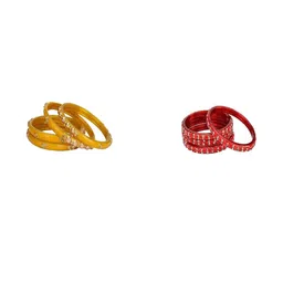 SOMIL Set of 8 Yellow Alloy Artificial Stones & Beads Bangles-image-99