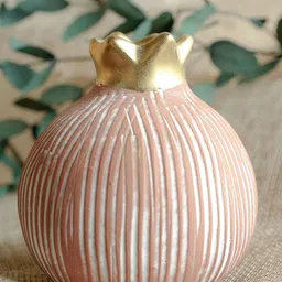 ArteCasa Red Striped Pomegranate-Shaped Small Vase-image-51