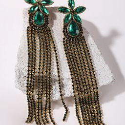 StyleCast Gold Plated Rhinestone Studded Tasselled Contemporary Drop Earrings-image-10