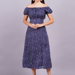 OH MI DIOS Floral Print Off-Shoulder Crepe Fit & Flare Midi Dress-image-86