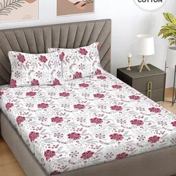 Myntra Elegant Homes Red & White Floral 400 TC King Bedsheet with 2 Pillow Covers-image-81