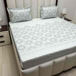 Pure Decor Royal Passion Blue Printed 220 TC Pure Cotton Queen Bedsheet Set 2.28m x 2.54m-image-95