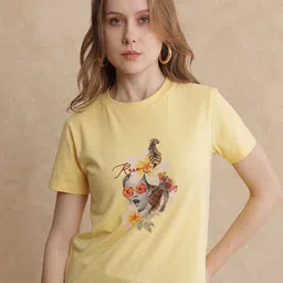 RAREISM Women Printed Raw Edge T-shirt-image-82