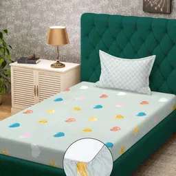 KLOTTHE Green & Yellow Abstract Printed 300 TC Fitted Single Bedsheet Set 2.25 m x 1.50 m-18