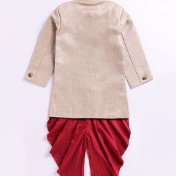JBN Creation Boys Self-Design Angrakha Pattern Mandarin Collar Sherwani With Dhoti Set image 5