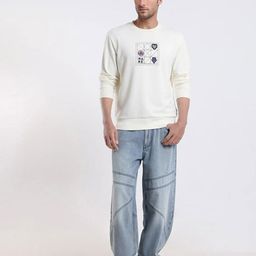 RARE RABBIT Men Reso Primary Off White Printed Cotton Sweatshirt-image-69
