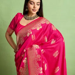 PBS PRINTS Ethnic Motifs Woven Design Zari Art Silk Banarasi Saree-image-81