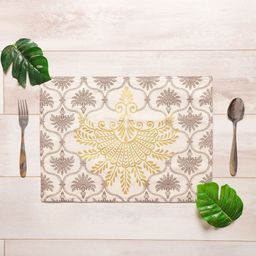 BLANC9 6-Pcs Brown Foil Printed Pure Cotton Rectangular Table Placemats-16