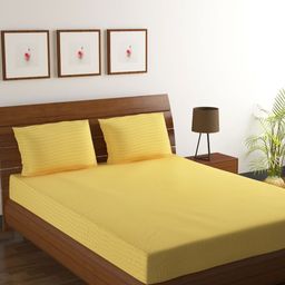 Myntra Elegant Homes Yellow Striped Pure Cotton 210 TC King Bedsheet Set 2.74 m x 2.54 m-image-25