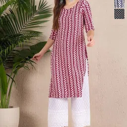 Anouk Rustic Selection Of 3 Ethnic Motifs Printed Round Neck Straight Crepe Kurtas-image-97
