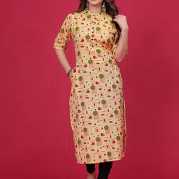 HEARTLOOM Geometric Printed Mandarin Collar Cotton Straight Kurta-picture-24