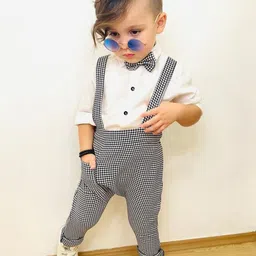 DEL LUNA Boys Printed Dungarees Comes With Shirt & Bow Tie-10
