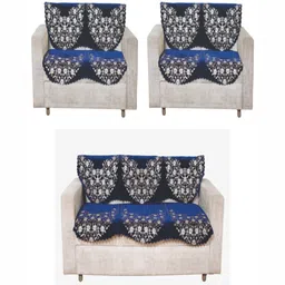 Fashion Throw Navy Blue & White Printed Jacquard Sofa Cover-image-81