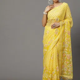 All About You Women Yellow Zari Brasso Chanderi Saree-picture-24