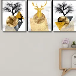 SAF White & Gold-Toned 3 Piece Wood Birds and Animals Wall Art-image-68