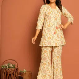 KASYA Floral Printed V-Neck Pure Cotton Tunic With Trouser-image-13