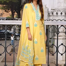 Moda Rapido Women Floral Printed Regular Thread Work Kurta with Palazzos & Dupatta-picture-28