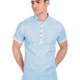 Edin Men Turquoise Blue A-Line Blended Kurtas-picture-18