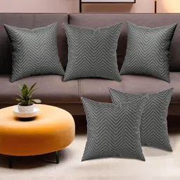 Myntra Elegant Homes Grey 5 Pieces Zig Zag Embroidery Square Cushion Covers-image-54