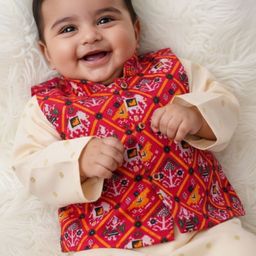 Sangria Boys Zari Kurta Pyjama Set with Pink Patola Bandi-picture-45