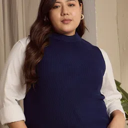 Berrylush Curve Women Plus Size Turtle NeckSweater Vest-image-9
