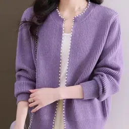 StyleCast Women Solid Cardigan with Embellished Detail-image-64