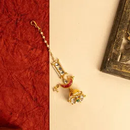 PANASH Gold-Plated Kundan Studded & Pearls Beaded Maang Tikka-22