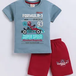 Universal Stars Boys Printed Pure Cotton Round Neck T-shirt With Shorts-13