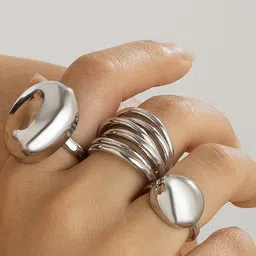 Jewels Galaxy Set Of 3 Silver Plated Midi Adjustable Finger Rings-13