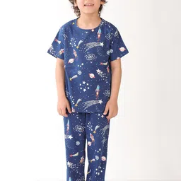 YK Boys Solar System Printed Short Sleeve Night Suit-35