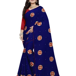 DIVASTRI Floral Embroidered Pure Silk Saree With Unstitched Blouse Piece-image-11