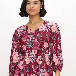 AASK Women's Polyester Printed Wine Color Regular Top-picture-23