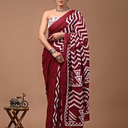 JAIPURI BLOCK PRINT Geometric Printed Pure Cotton Bagru Saree-64