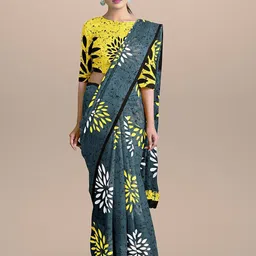 JAIPURI BLOCK PRINT Floral Pure Cotton Bagru Saree-66
