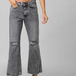 ONLY Women Black Bootcut Slash Knee Jeans-55