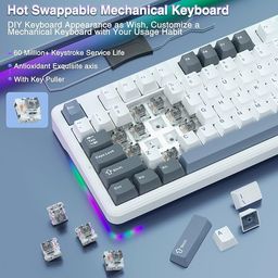 Aula F87 Wireless Mechanical Keyboard | 75% TKL Gasket Custom Hot Swappable Keyboard, 2.4Ghz/Type-C/Bluetooth Gaming Keyboard | Pre-lubed Switch RGB Backlit Keyboard (Smoke Blue, GrayWood Switch) image 5