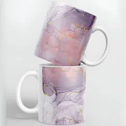 macmerise White & Purple Printed Ceramic Glossy Cups Set of Cups and Mugs-picture-17
