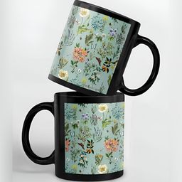 macmerise Green & Orange Floral Printed Ceramic Glossy Cups Set of Cups and Mugs-31